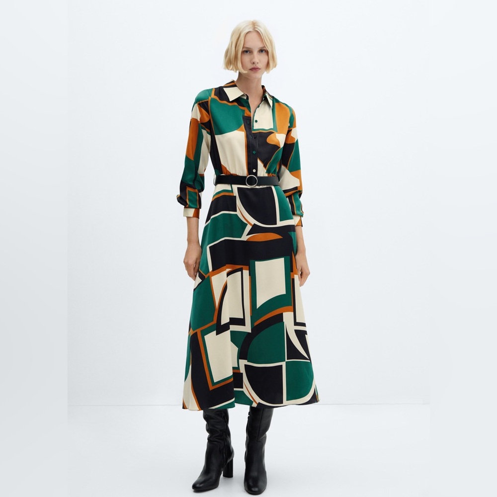Mango Geometric Shirt Dress – Size 14